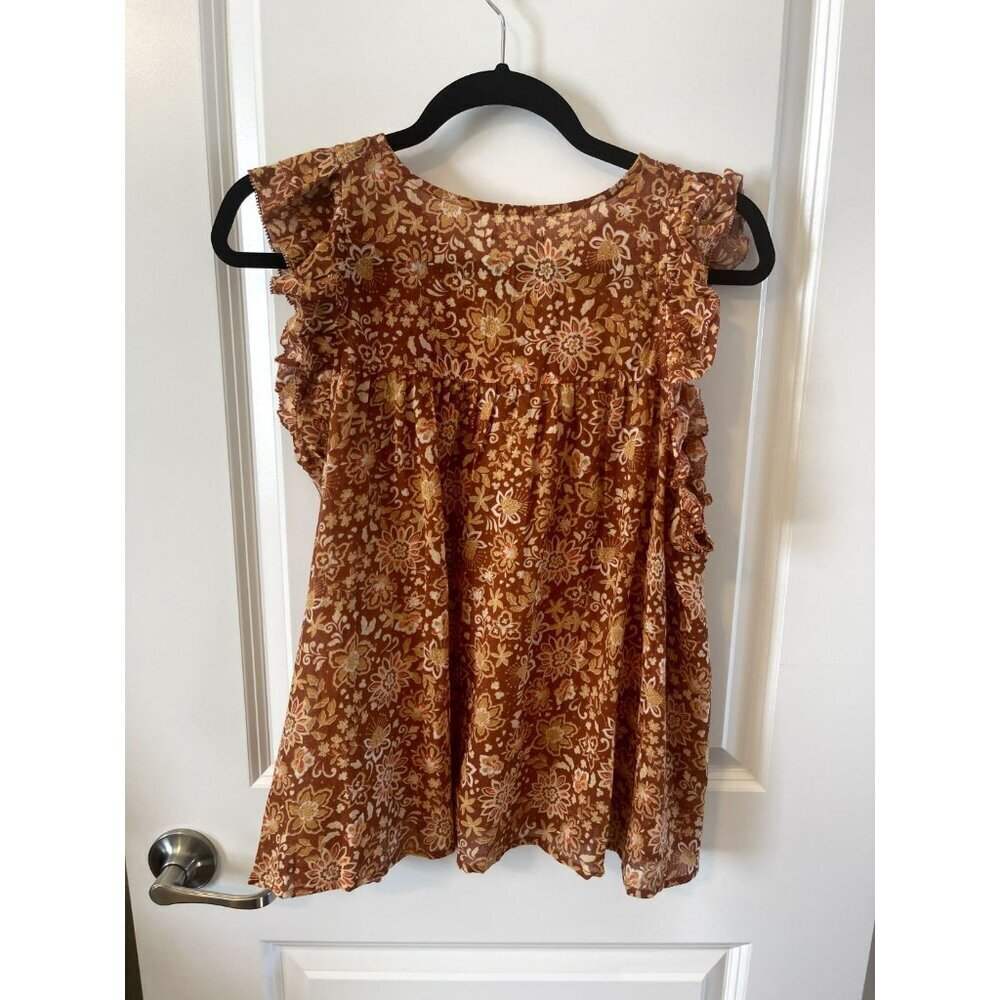 NWT Sundry Evereve Flutter Sleeve Blouse Sienna Floral Gauze Short Sleeve Size 1 - Picture 5 of 6